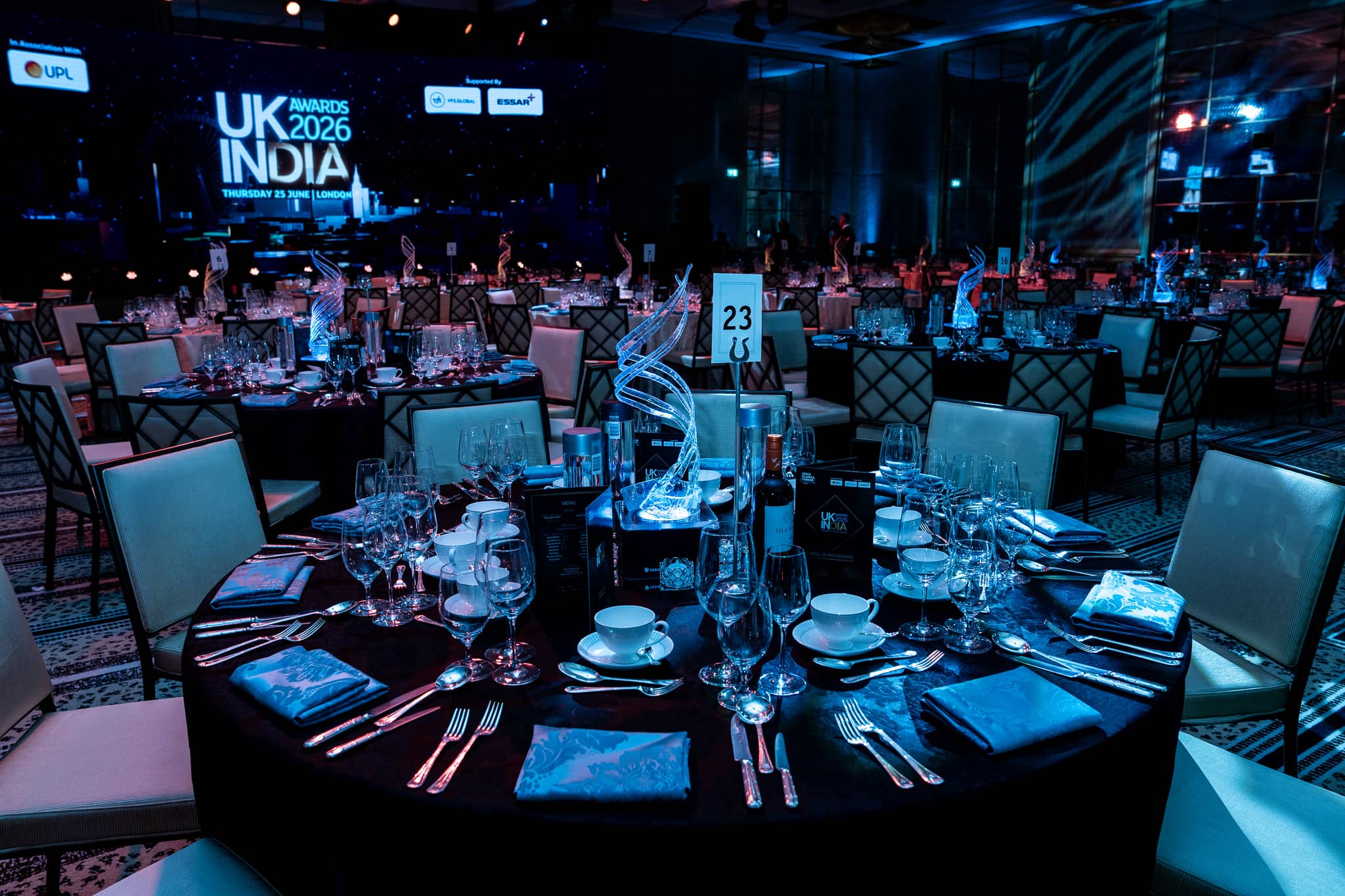 UK-India Awards 2026 at The Peninsula London, a place setting and table styling, by Kudos AV