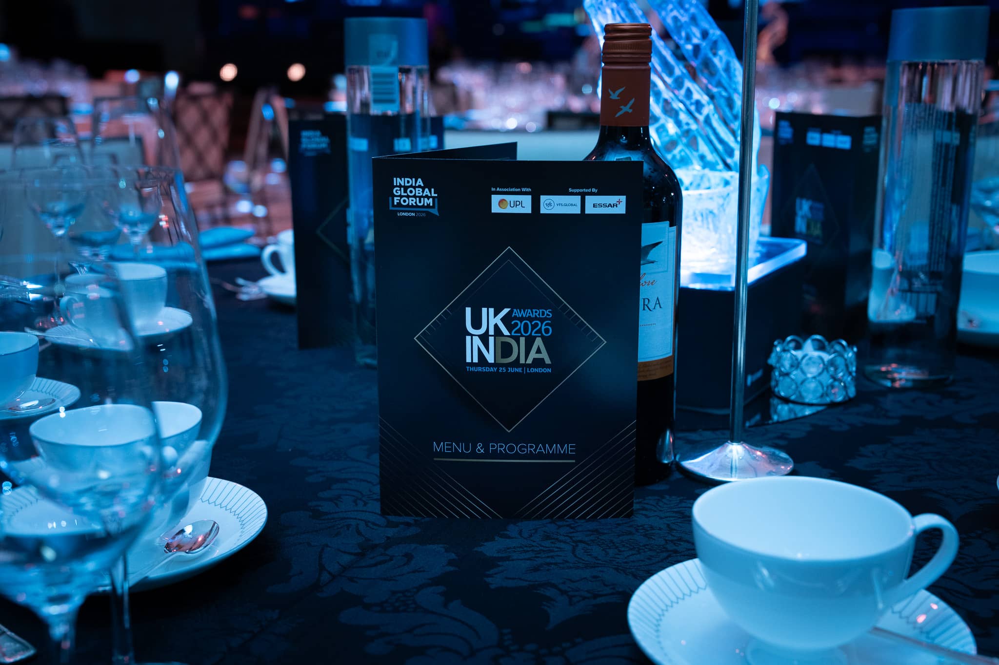 UK-India Awards 2026 at The Peninsula London, the printed awards programme on the table, by Kudos AV
