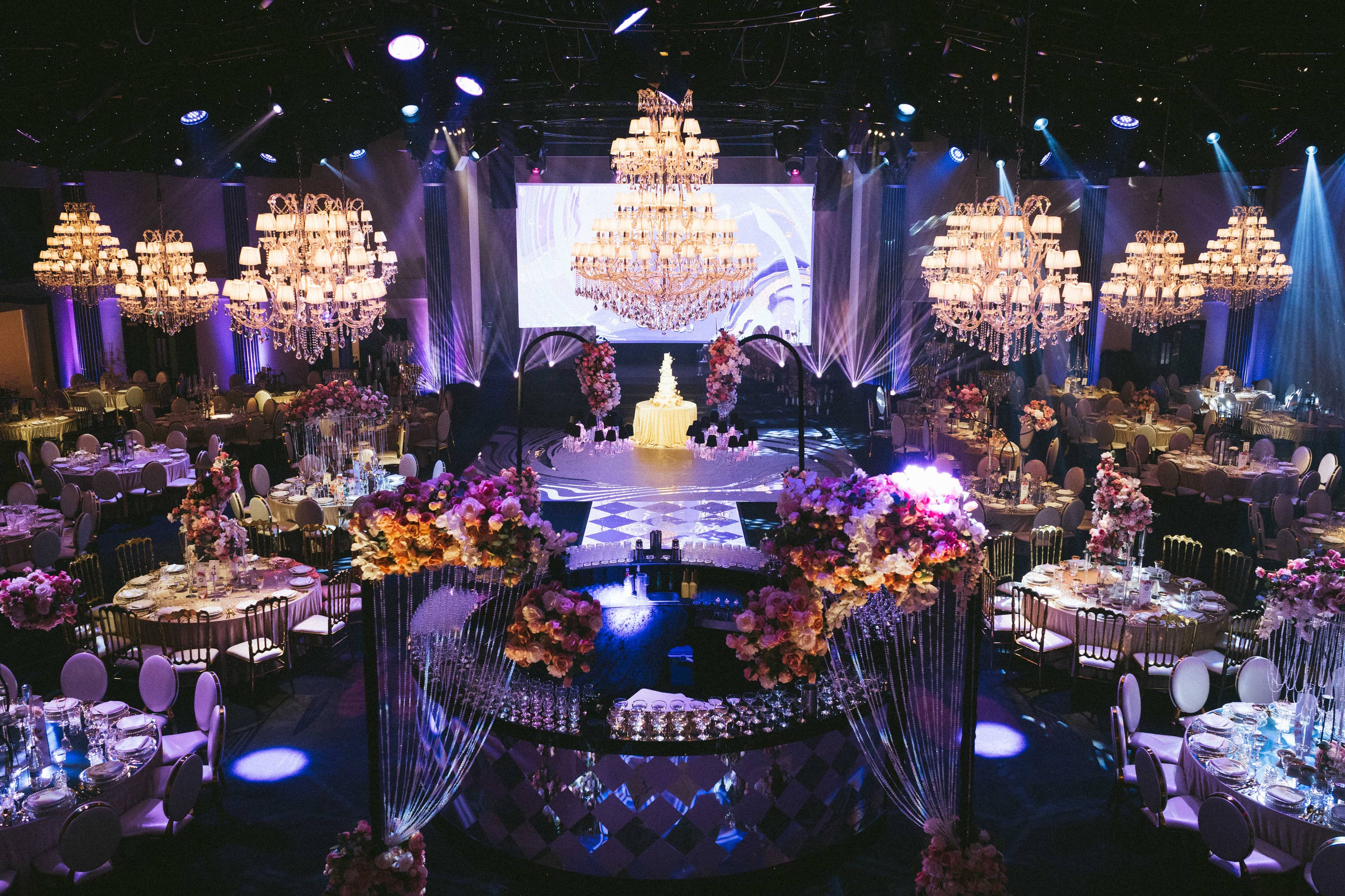 Chandelier Ballroom Wedding at Dallas Burston, event production by Kudos AV
