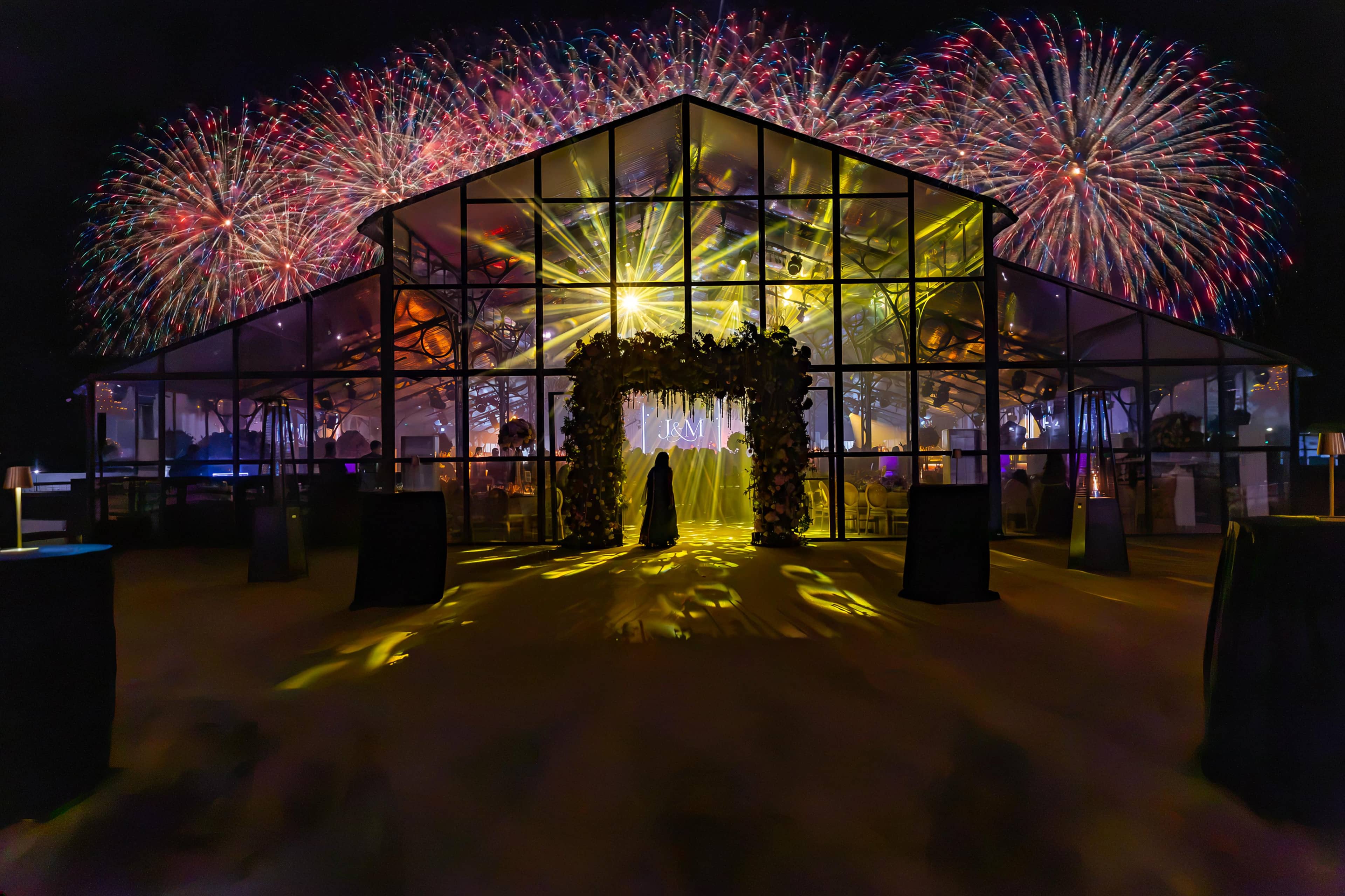 The Glasshouse: a 550 Guest Wedding in a Glass Marquee, event production by Kudos AV