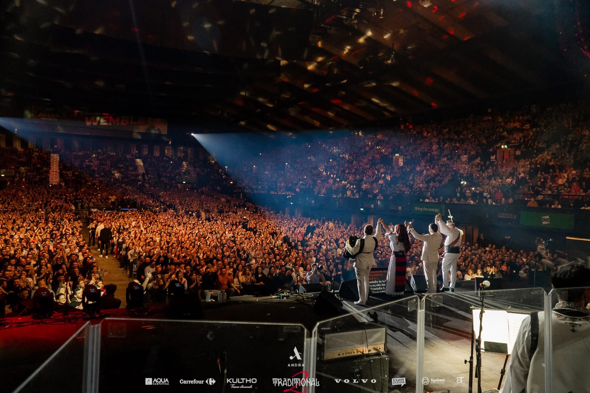 Performers facing the audience at Andra Traditional 2 at OVO Arena Wembley, with concert sound and lighting by Kudos AV