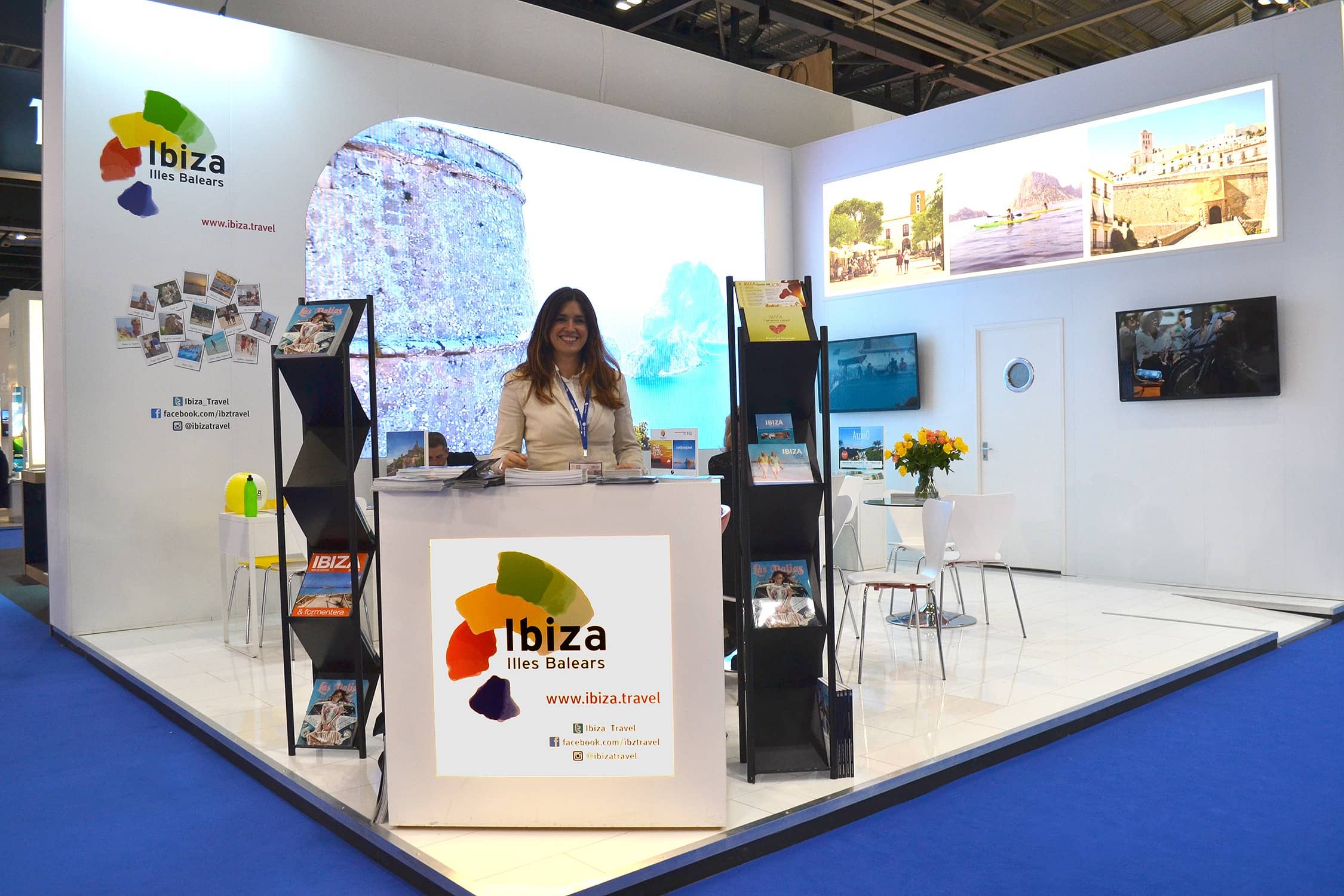 Ibiza Travel Board exhibition stand designed and built by Kudos AV