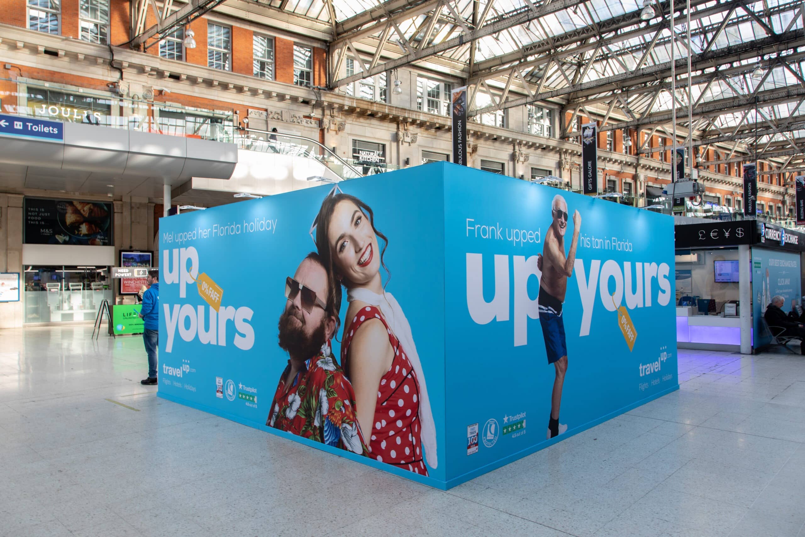 TravelUp brand activation at Waterloo station, built by Kudos AV