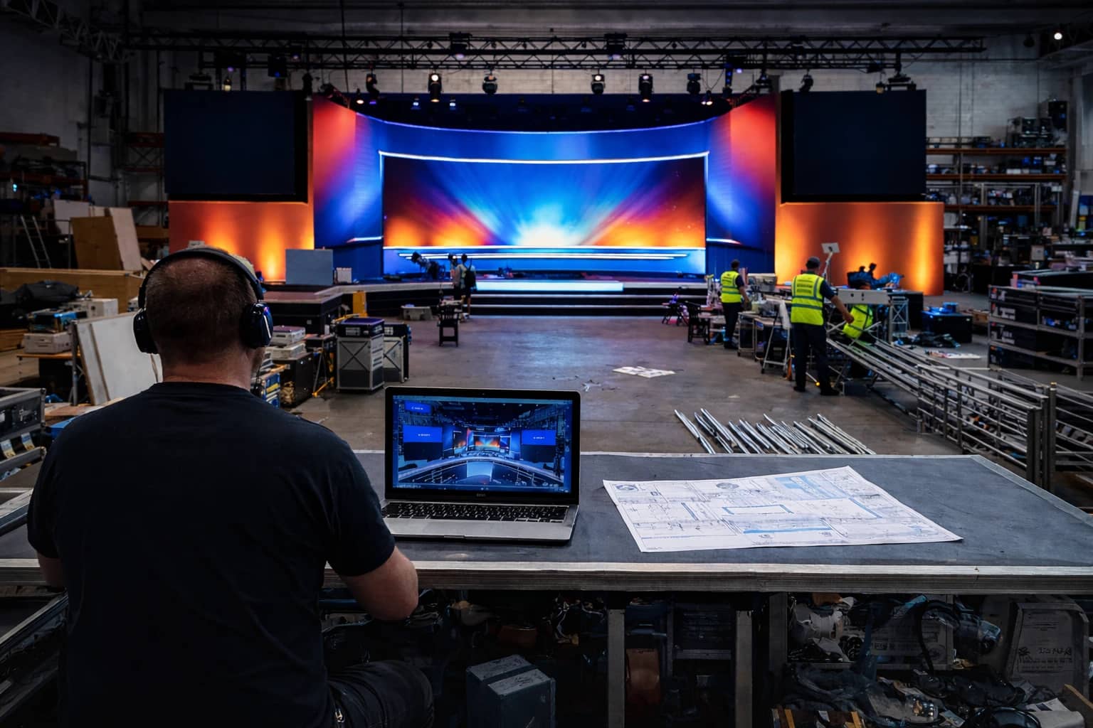 Kudos AV designing and fabricating an event set in house, from brief to build