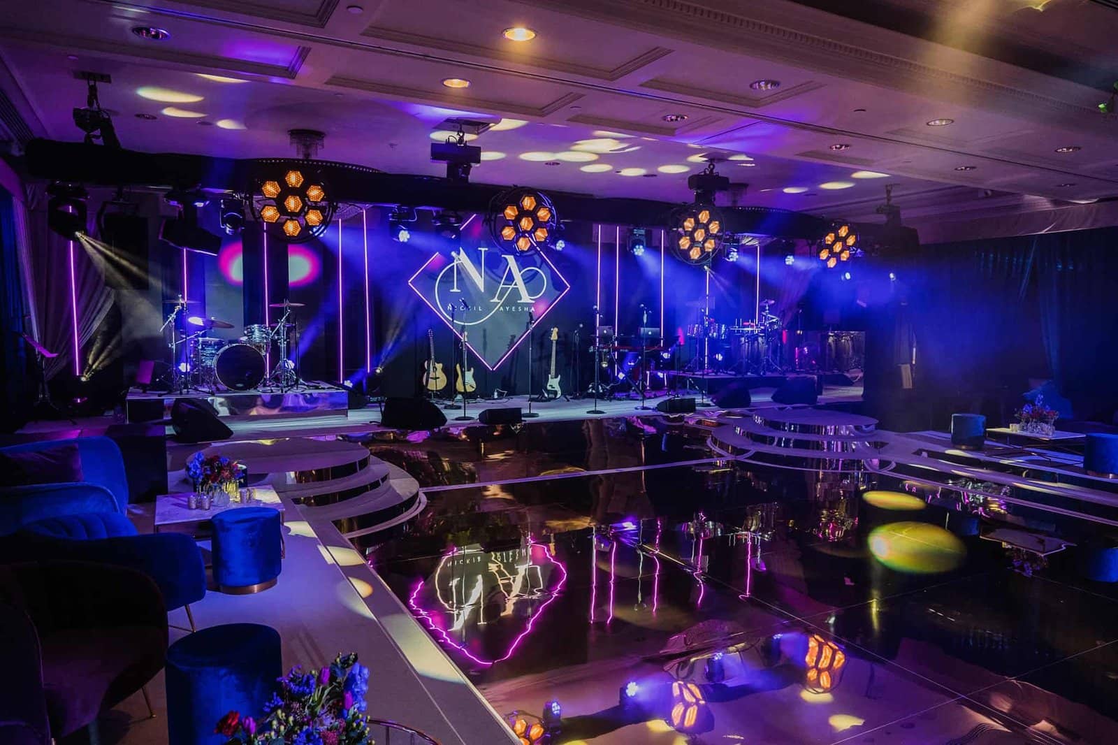 Wedding at Rosewood London, the dancefloor and LED stage, by Kudos AV