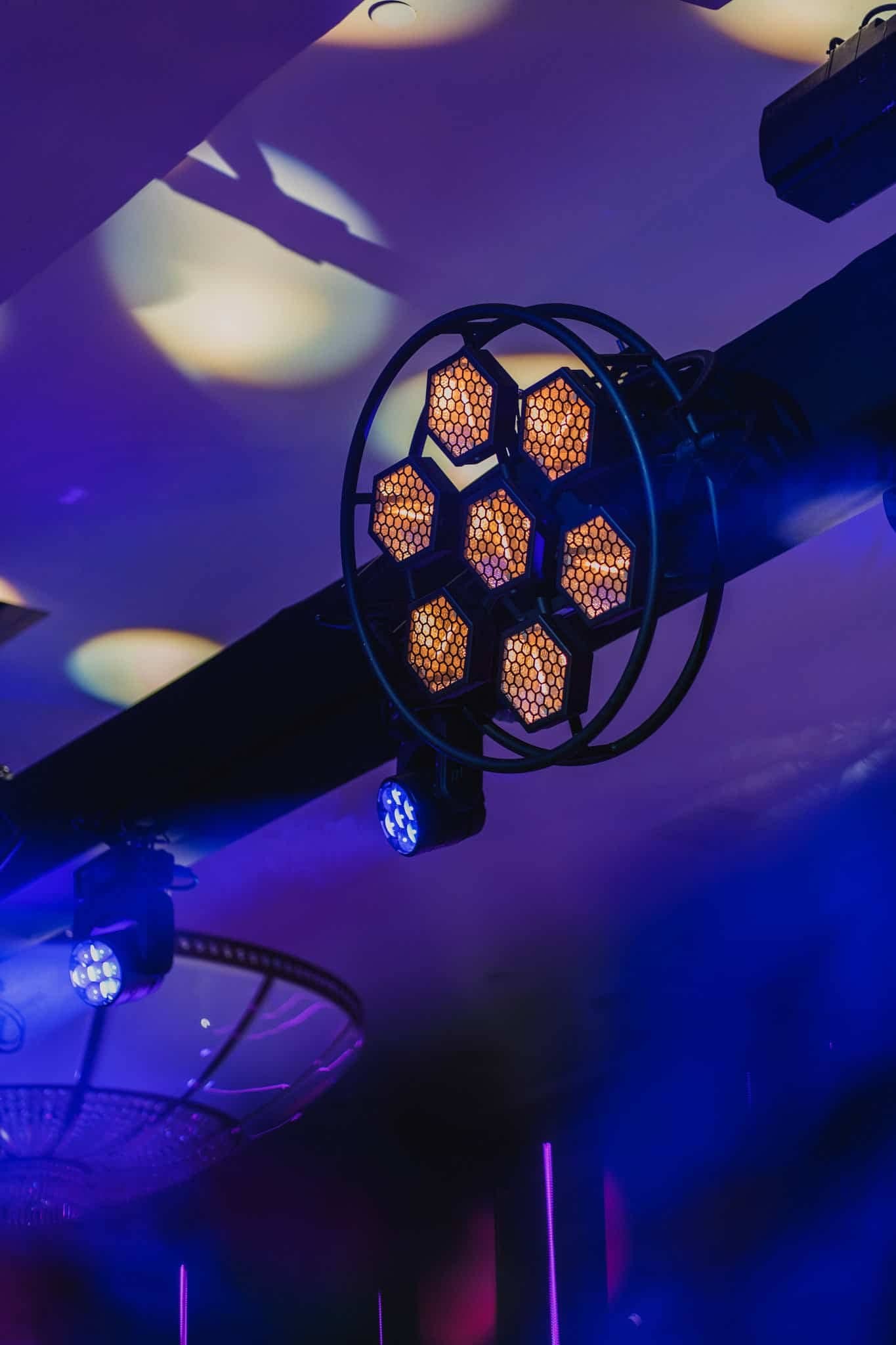 Wedding at Rosewood London, overhead moving-head lighting detail, by Kudos AV