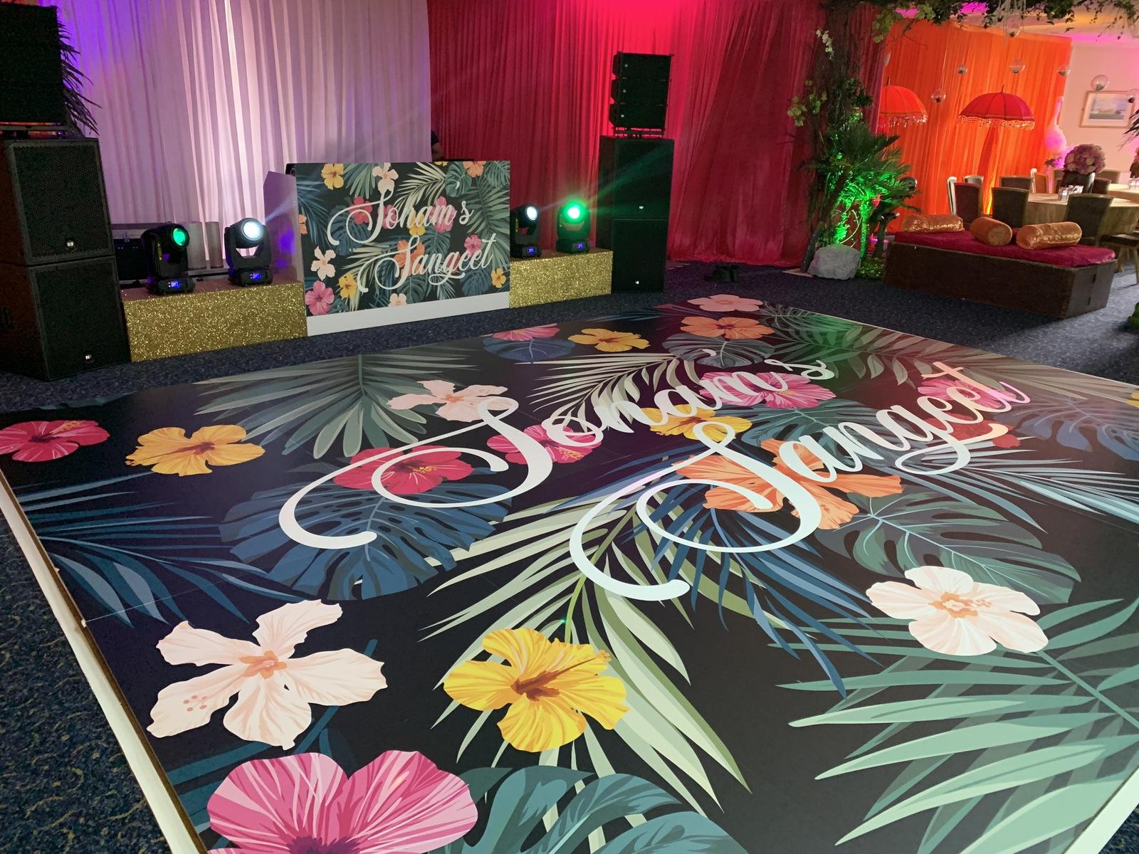 Wide-format event flooring and print branding — print production by Kudos AV