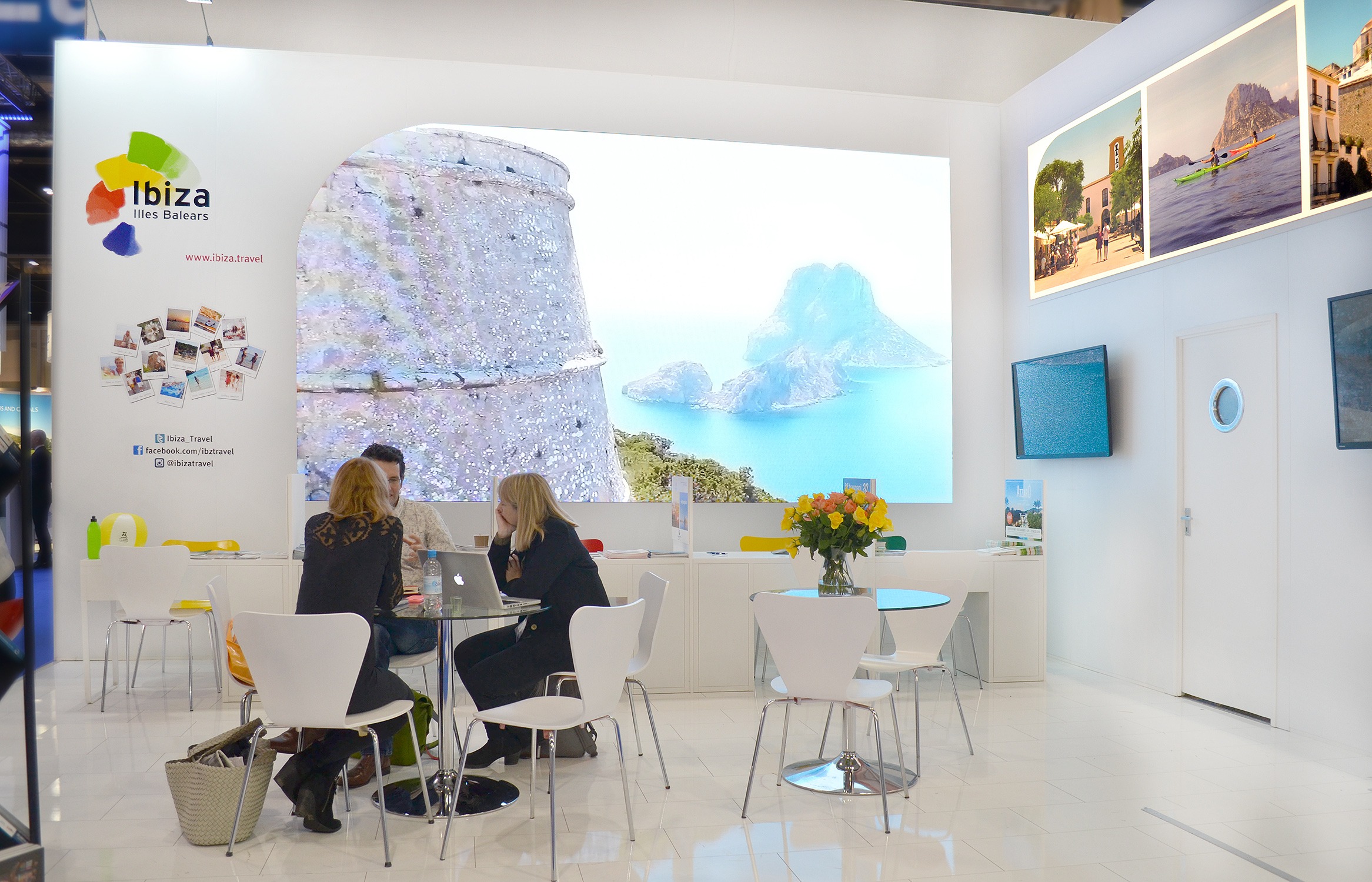 Absen A3 Pro LED screen integrated into Ibiza Travel Board stand fascia