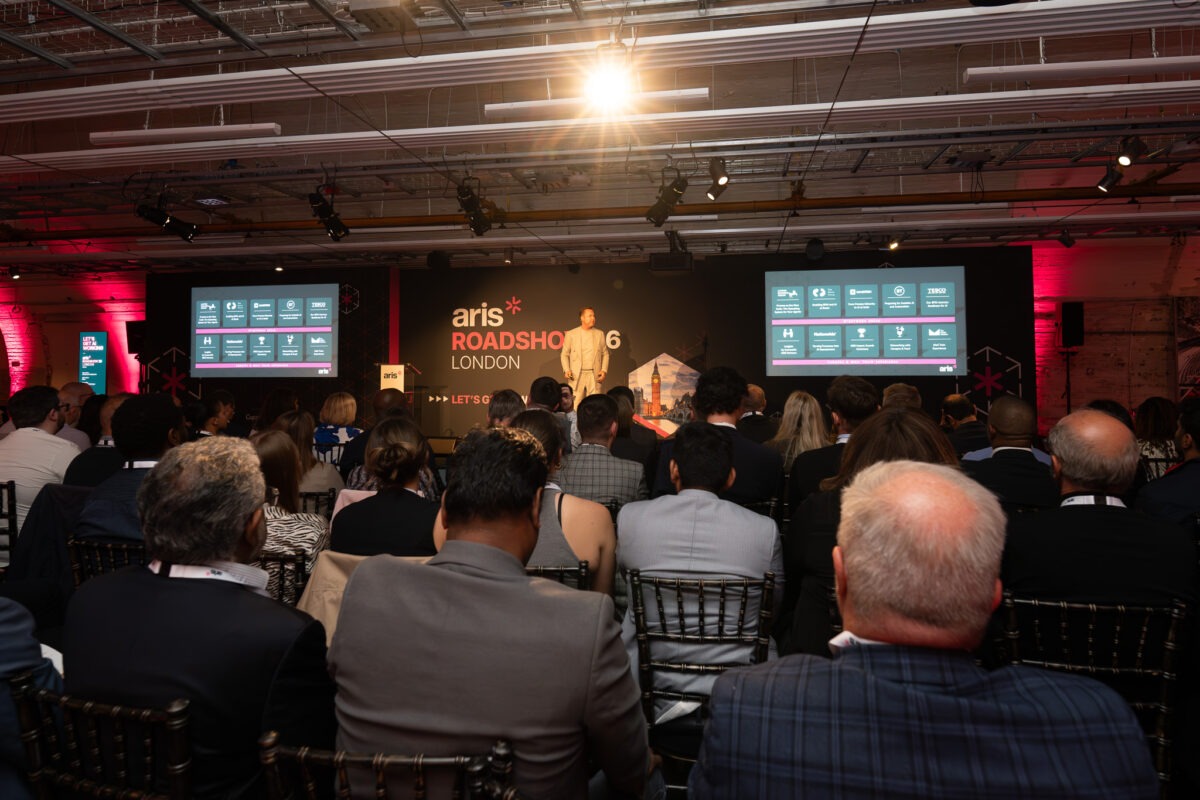 Aris Roadshow London AI conference produced by Kudos AV in the Mail Rail