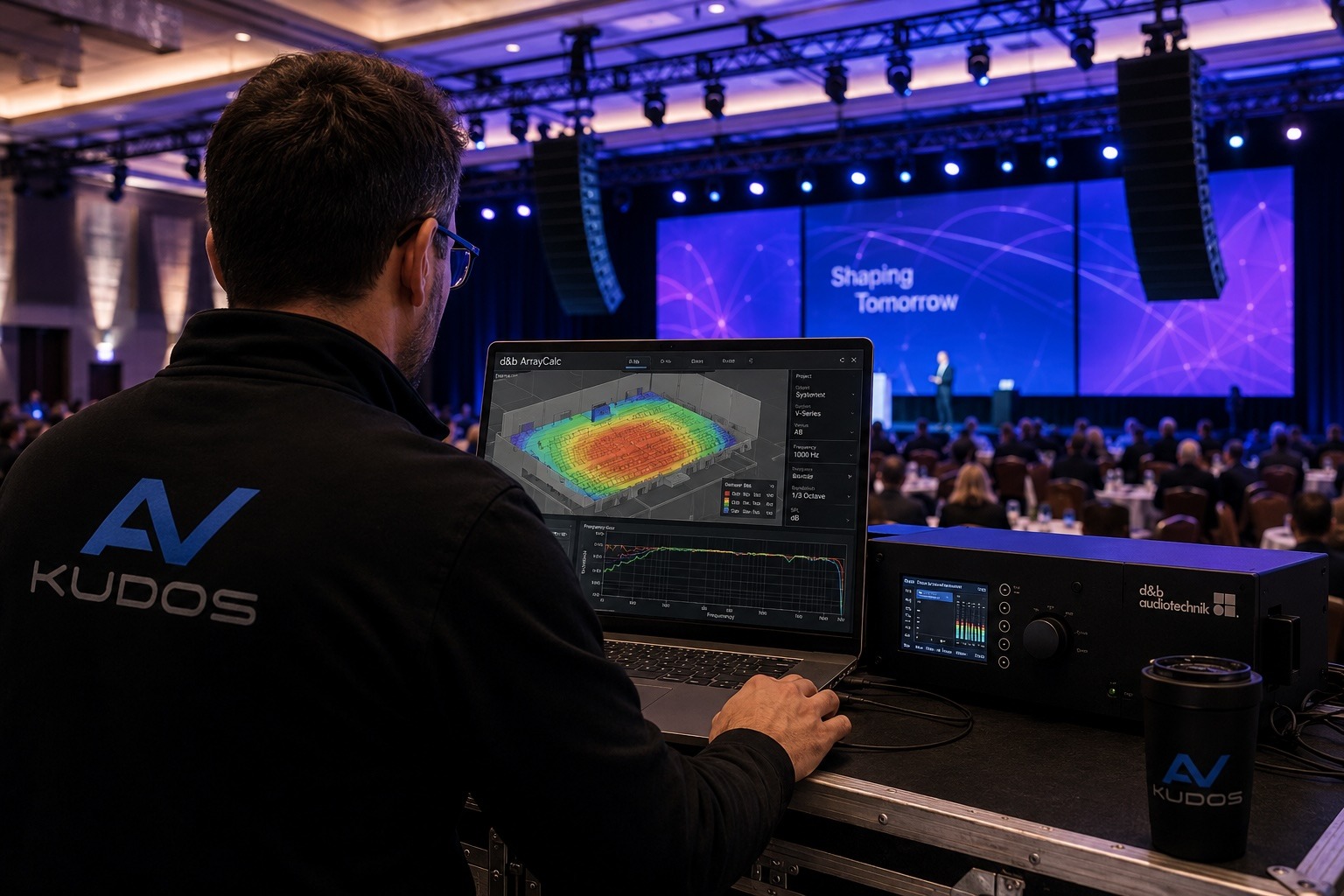 Sound system coverage calculations mapped across an event space